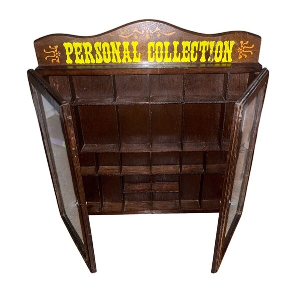 Vintage Wooden Curio Cabinet 16x16" With Glass Doors & 26 Cubbies For Wall Hangi - Picture 2 of 8